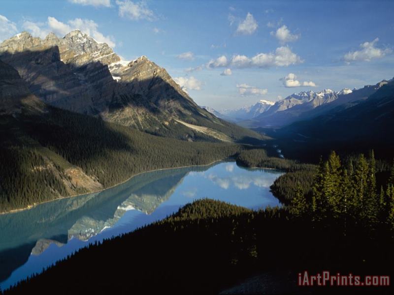 Raymond Gehman Mountain Peaks Reflect in Peyton Lake Banff National Park Alberta Canada Art Print