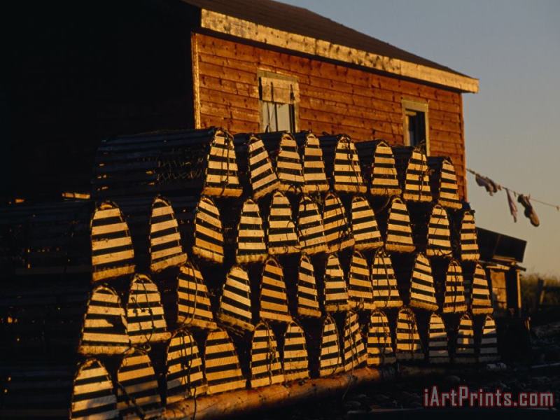 Raymond Gehman Neatly Stacked Lobster Traps at a Fishing Camp Gros Morne Np Newfoundland Canada Art Print