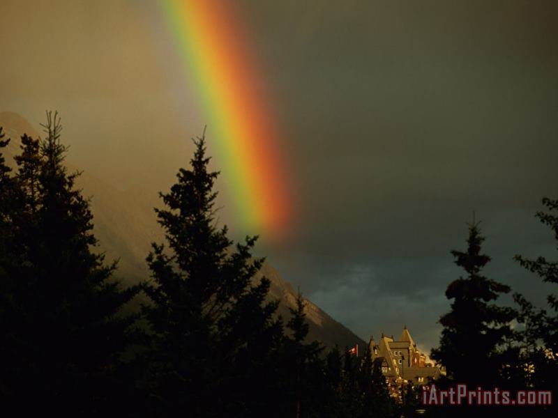 Rainbow From Evening Thunderstorm Over Mount Rundle painting - Raymond Gehman Rainbow From Evening Thunderstorm Over Mount Rundle Art Print
