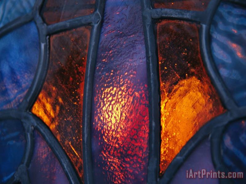 Raymond Gehman Sunset Illuminates a Stained Glass Window of a Church Art Print