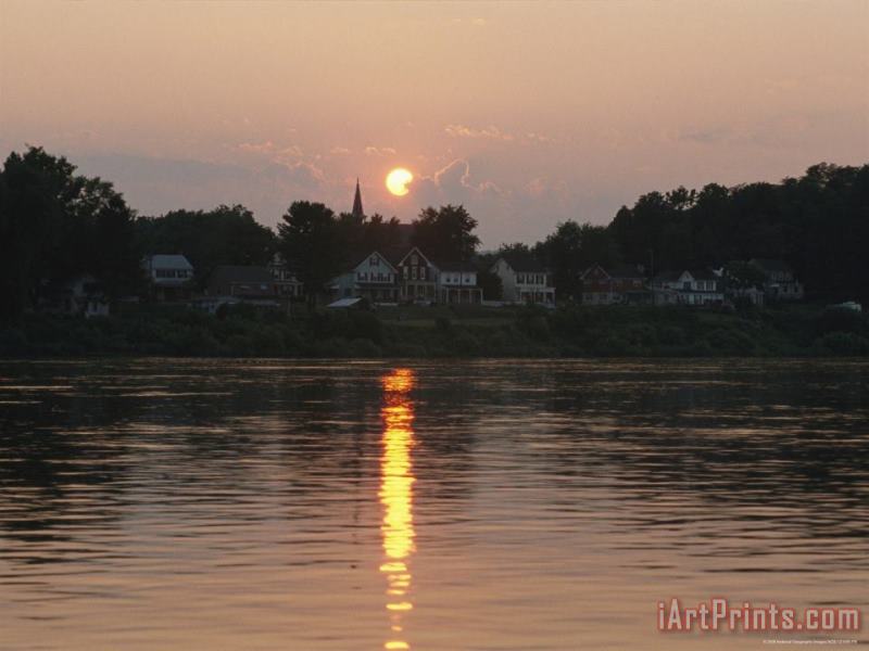 Sunset Over a Susquehanna River Town painting - Raymond Gehman Sunset Over a Susquehanna River Town Art Print