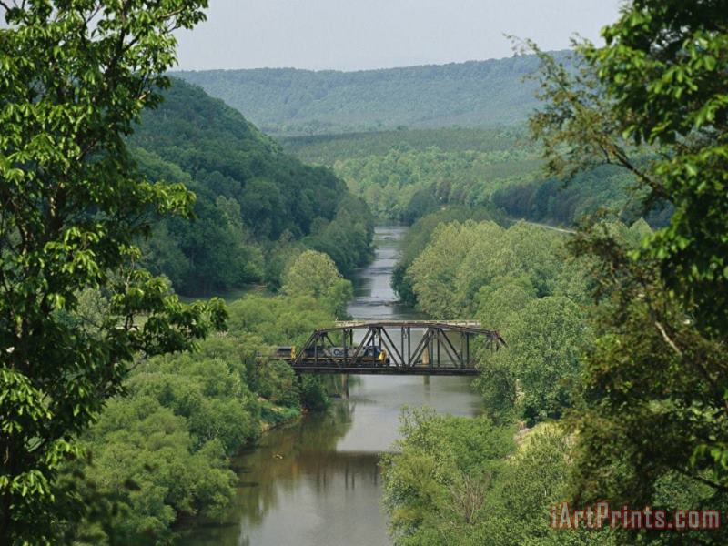 Raymond Gehman Train Crosses Trestle Bridge Over The Tye River Near The James River Art Print