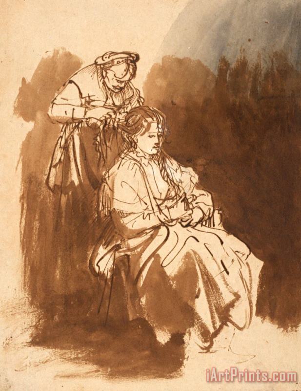 A Young Woman Having Her Hair Braided, C. 1635 painting - Rembrandt Harmensz van Rijn A Young Woman Having Her Hair Braided, C. 1635 Art Print
