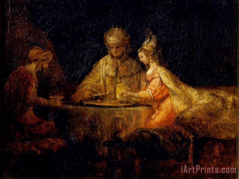 Rembrandt Harmensz van Rijn Ahasuerus, Haman And Esther Art Painting