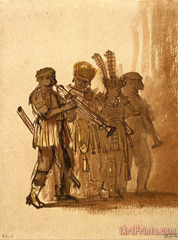 Rembrandt Harmensz van Rijn Four Musicians with Wind Instruments Art Print