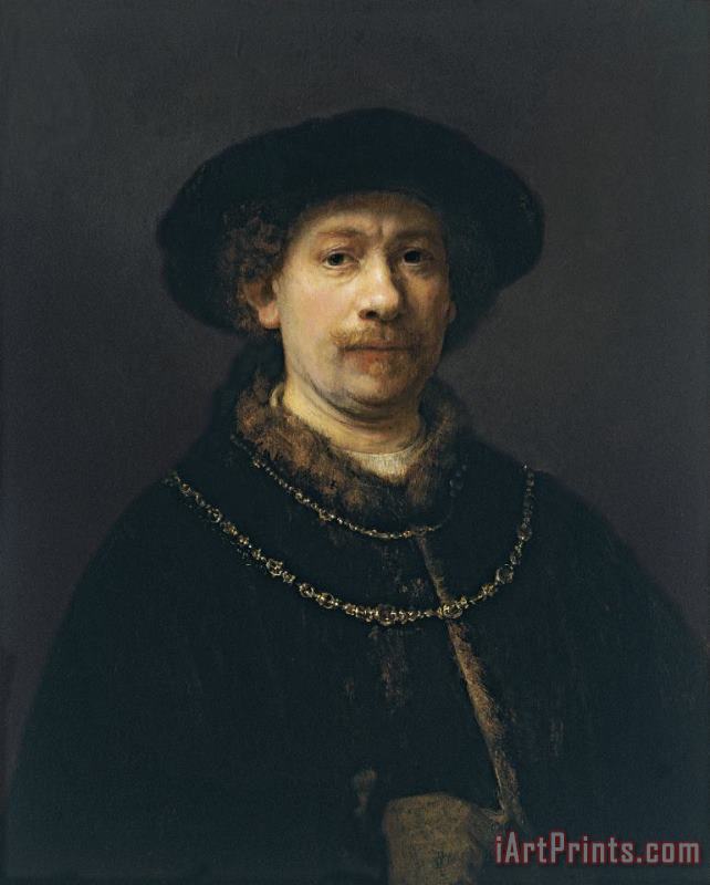 Rembrandt van Rijn Self Portrait Wearing A Hat And Two Chains Art Print