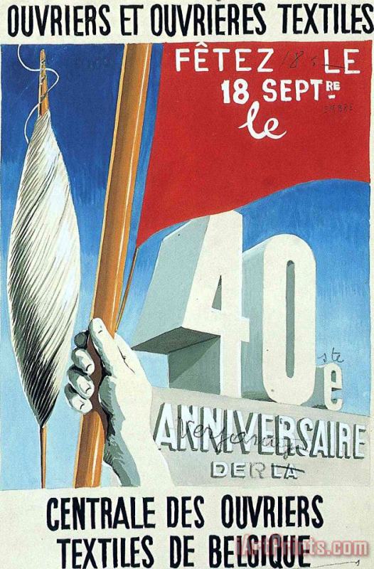 rene magritte Project of Poster The Center of Textile Workers in Belgium Celebration on 18th September 1938 Art Painting
