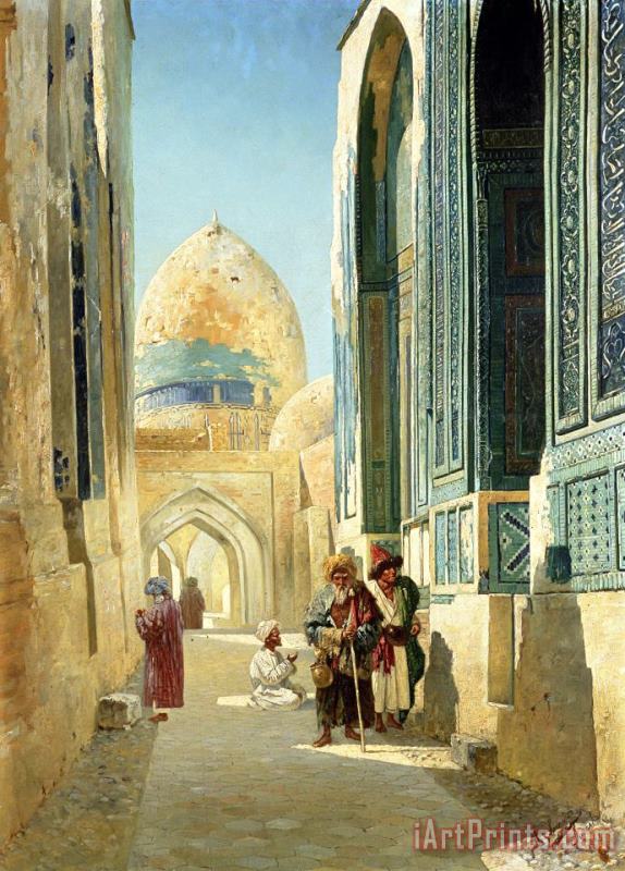 Richard Karlovich Zommer Figures in a Street Before a Mosque Art Painting