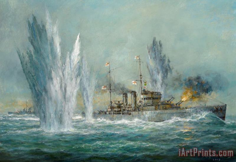 Richard Willis HMS Exeter engaging in the Graf Spree at the Battle of the River Plate Art Painting