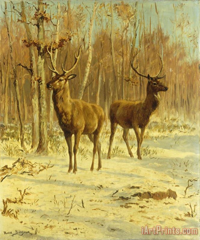 Rosa Bonheur Two Stags In A Clearing In Winter Art Painting