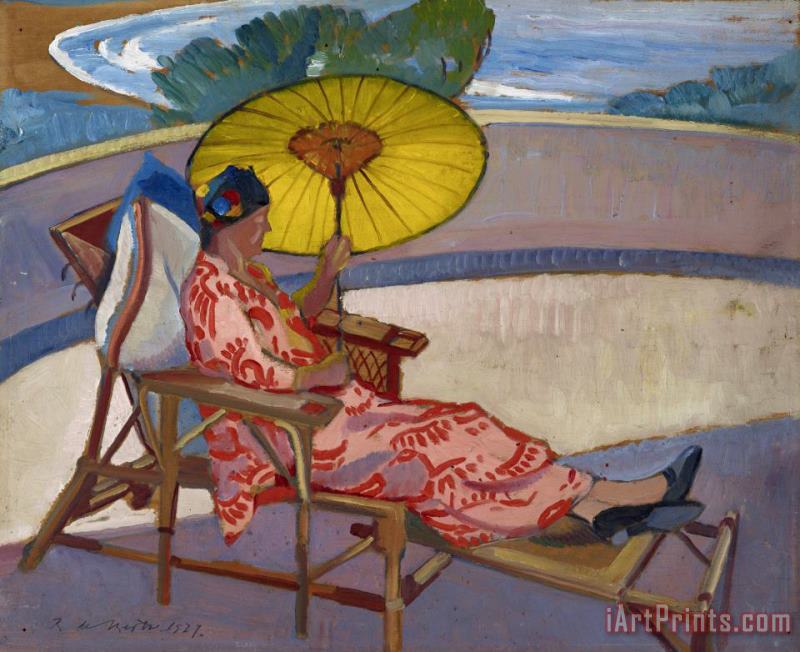 Roy de Maistre Woman with Parasol at Palm Beach Art Painting
