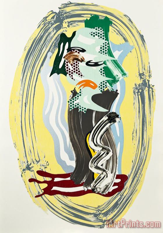 Green Face From Brushstroke Figures Series, 1989 painting - Roy Lichtenstein Green Face From Brushstroke Figures Series, 1989 Art Print