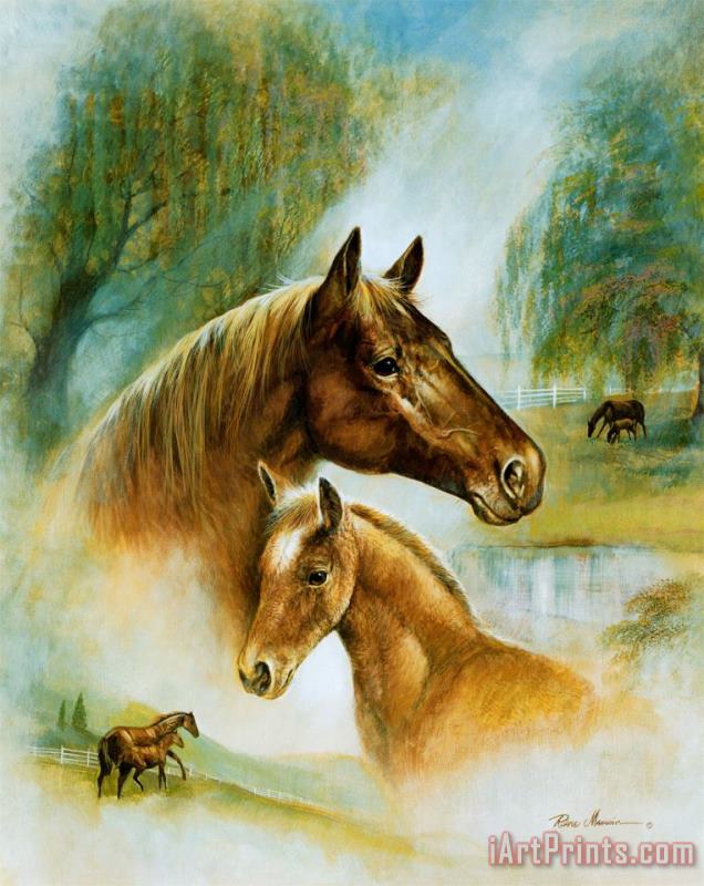 Brown Mare And Fowl painting - Ruane Manning Brown Mare And Fowl Art Print