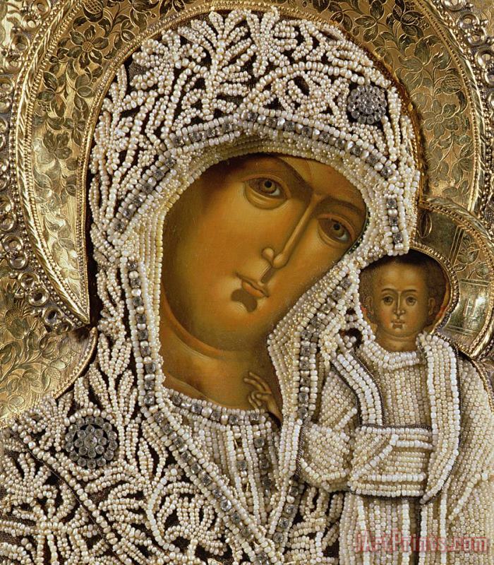 Detail Of An Icon Showing The Virgin Of Kazan By Yegor Petrov painting - Russian School Detail Of An Icon Showing The Virgin Of Kazan By Yegor Petrov Art Print