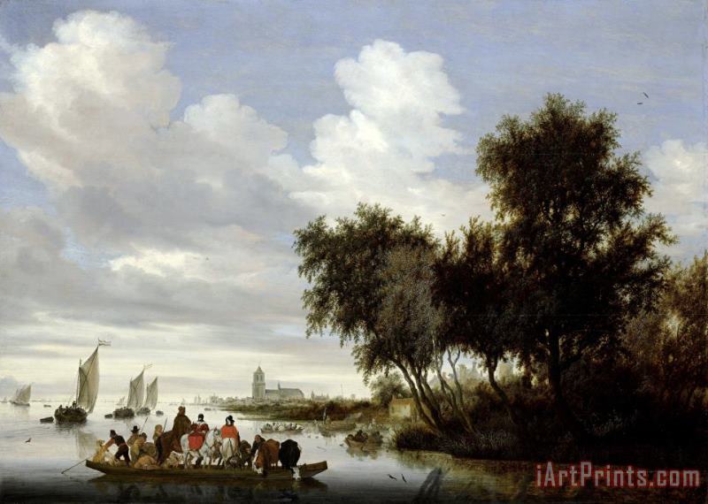 River Landscape with Ferry painting - Salomon van Ruysdael River Landscape with Ferry Art Print