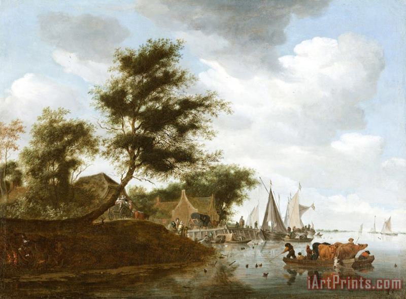 Salomon van Ruysdael River Landscape with Ferry 2 Art Painting