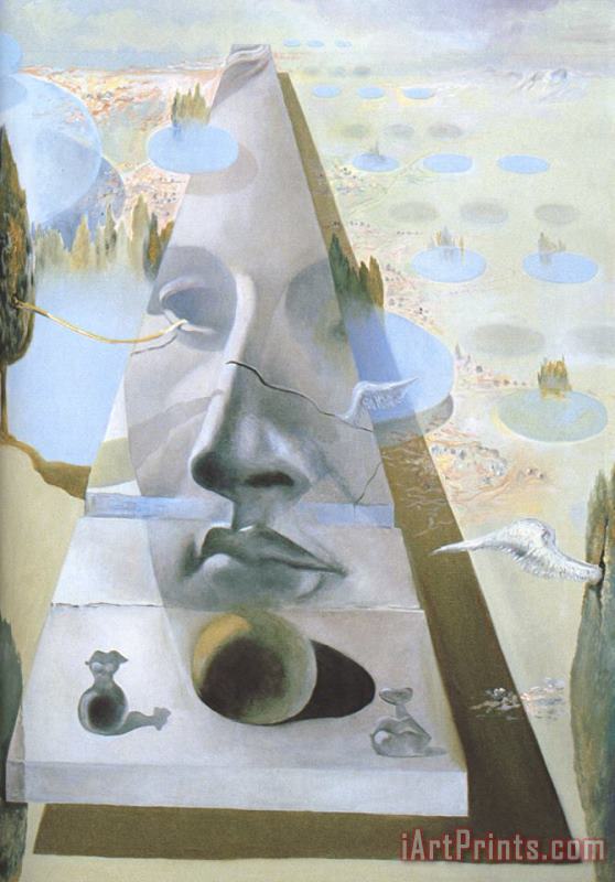 Apparition of The Visage of Aphrodite of Cnidos in a Landscape painting - Salvador Dali Apparition of The Visage of Aphrodite of Cnidos in a Landscape Art Print