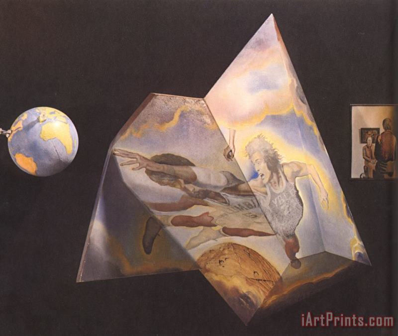 Polyhedron Basketball Players Being Transformed Into Angels Assembling a Hologram The Central painting - Salvador Dali Polyhedron Basketball Players Being Transformed Into Angels Assembling a Hologram The Central Art Print
