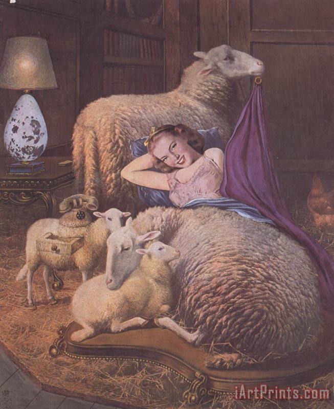 Salvador Dali Reclining Girl in Sheep Art Painting