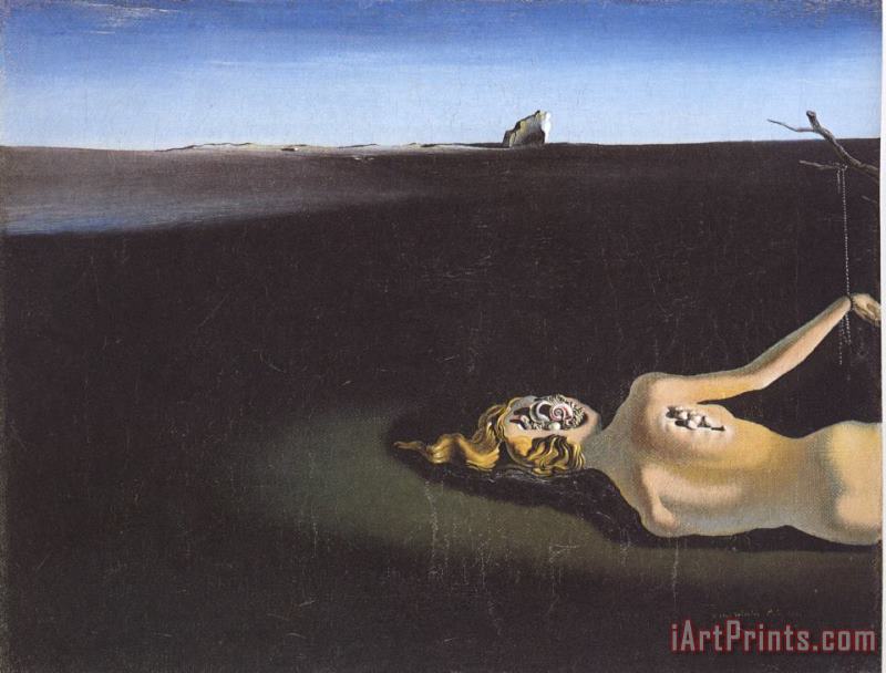 Woman Sleeping in a Landscape painting - Salvador Dali Woman Sleeping in a Landscape Art Print