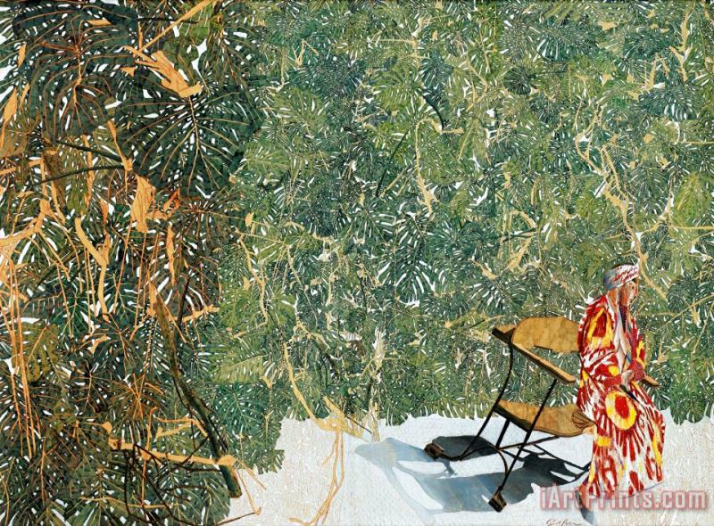 Sam Szafran Lilette En Ikat Assise Sur Le Banc Gaudi Art Painting