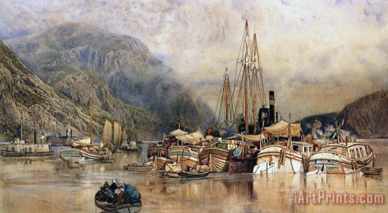 Samuel Colman Shipping On The Hudson River Art Print
