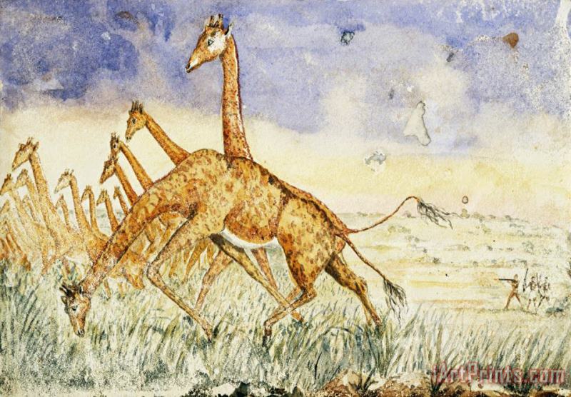 The First Rush of The Giraffes painting - Samuel Henry Baker The First Rush of The Giraffes Art Print