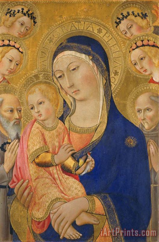 Sano di Pietro Madonna And Child With Saint Jerome Saint Bernardino And Angels Art Print