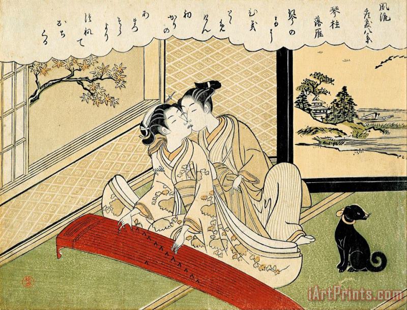 Suzuki Harunobu Geese Descending on The Koto Bridges ( Kotoji Rakugan) Art Painting
