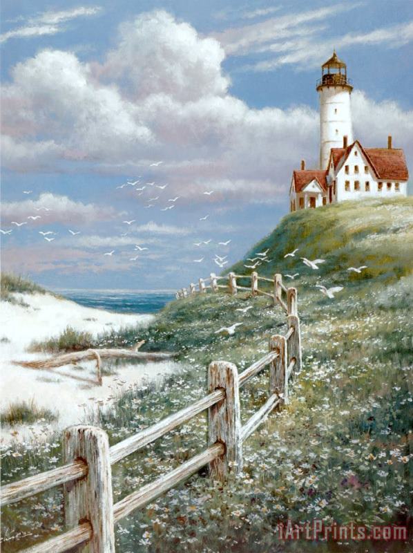 Lighthouse with Fence painting - T. C. Chiu Lighthouse with Fence Art Print