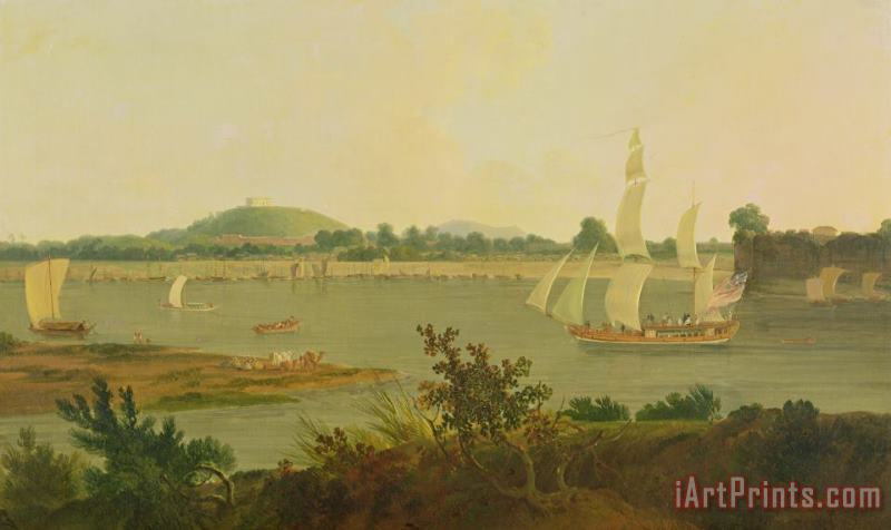 Thomas Daniell Pinnace Sailing Down the Ganges past Monghyr Fort Art Print