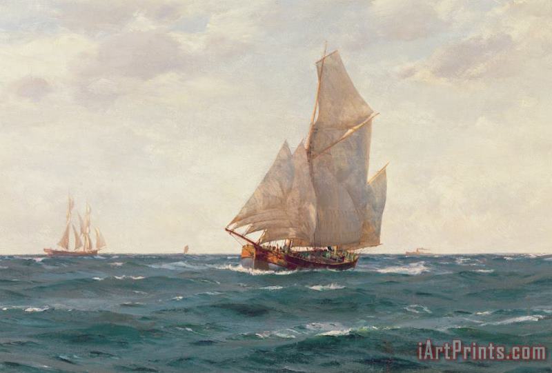 Thomas J Somerscales A Ketch and a Brigantine off the Coast Art Painting