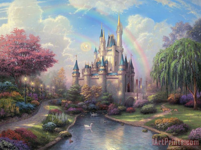 Thomas Kinkade A New Day at The Cinderella Castle Art Painting
