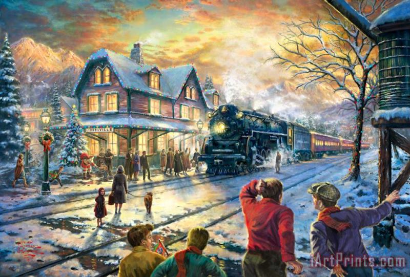 Thomas Kinkade All Aboard for Christmas Art Painting