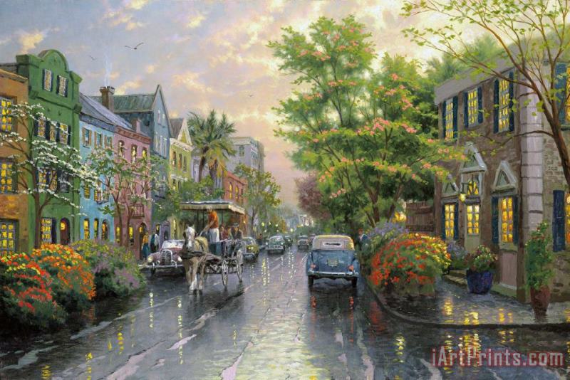 Charleston, Sunset on Rainbow Row painting - Thomas Kinkade Charleston, Sunset on Rainbow Row Art Print