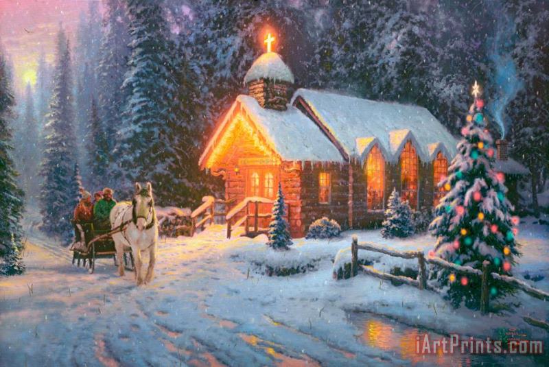 Christmas Chapel I painting - Thomas Kinkade Christmas Chapel I Art Print
