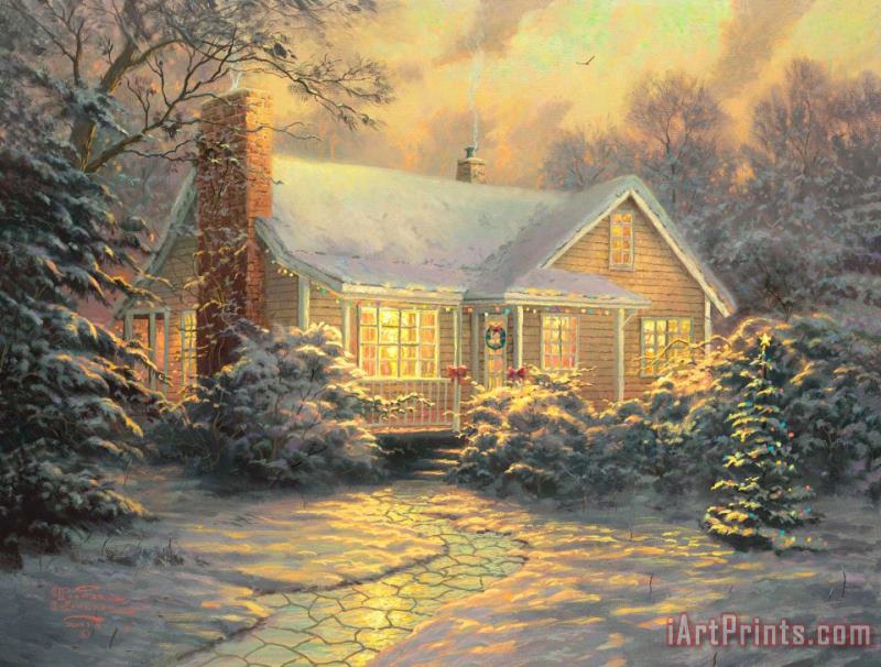 Thomas Kinkade Christmas Cottage Art Painting
