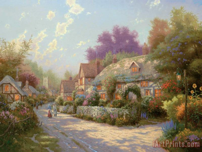 Thomas Kinkade Cobblestone Village Art Painting