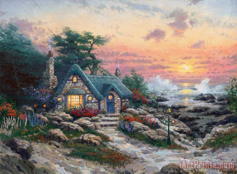 Thomas Kinkade Cottage by The Sea Art Painting