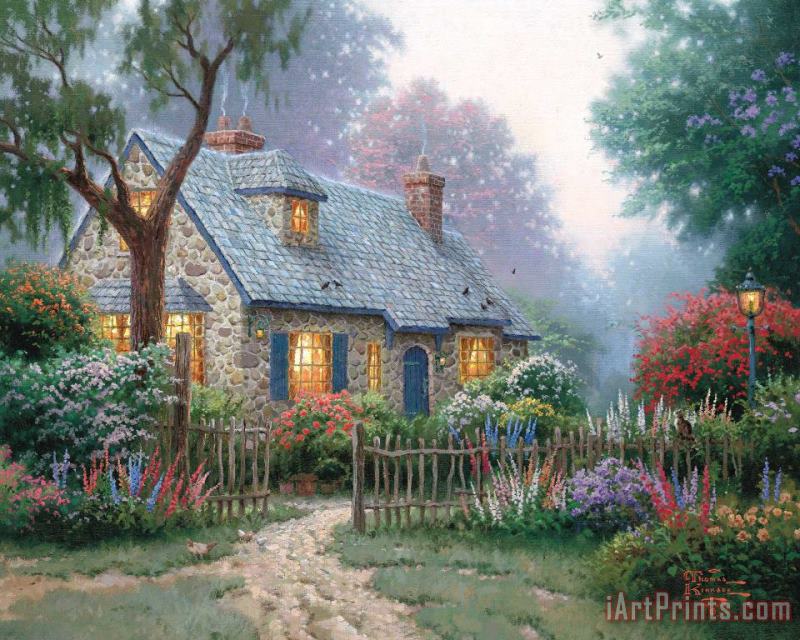 Thomas Kinkade Foxglove Cottage Art Painting