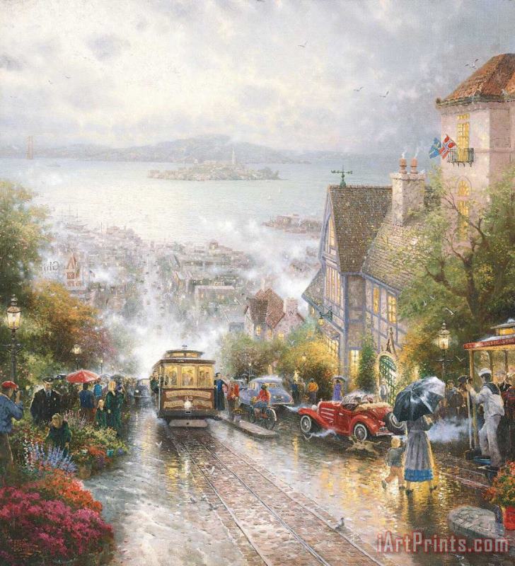 Hyde Street And The Bay, San Francisco painting - Thomas Kinkade Hyde Street And The Bay, San Francisco Art Print