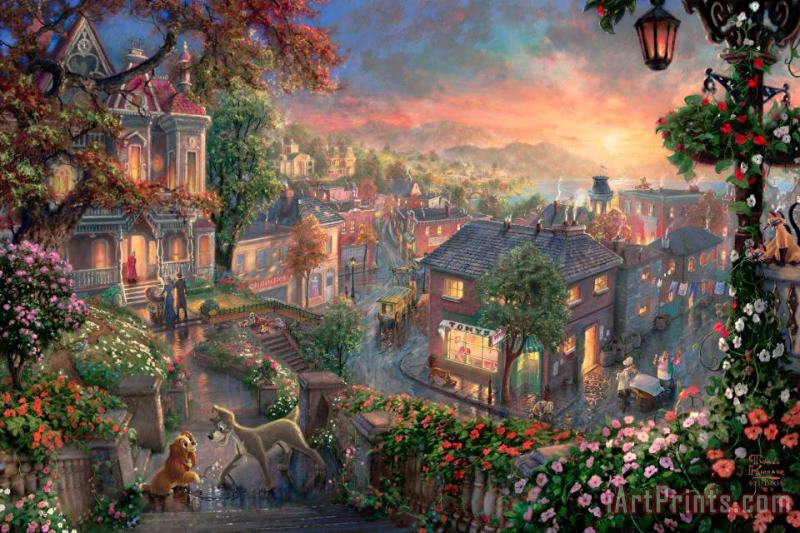 Lady And The Tramp painting - Thomas Kinkade Lady And The Tramp Art Print