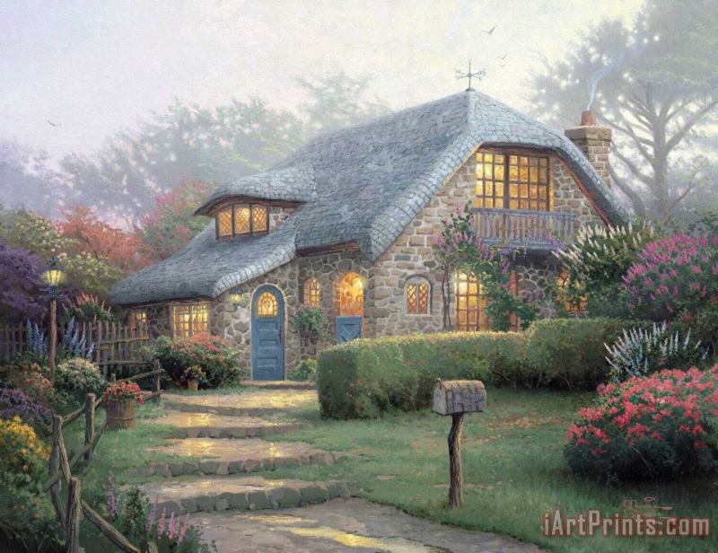 Lilac Cottage painting - Thomas Kinkade Lilac Cottage Art Print