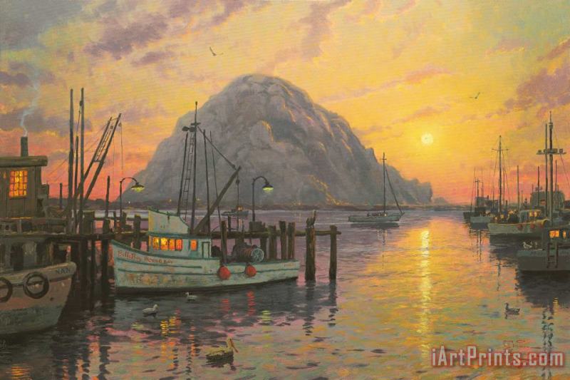 Thomas Kinkade Morro Bay at Sunset Art Painting