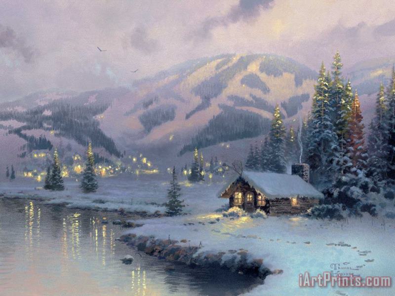 Olympic Mountain Evening painting - Thomas Kinkade Olympic Mountain Evening Art Print