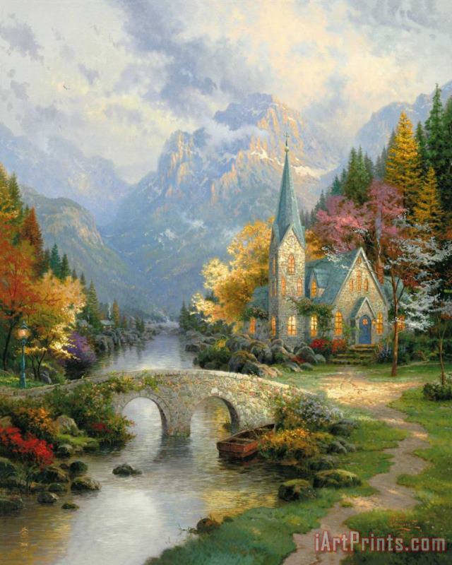 Thomas Kinkade The Mountain Chapel Art Painting