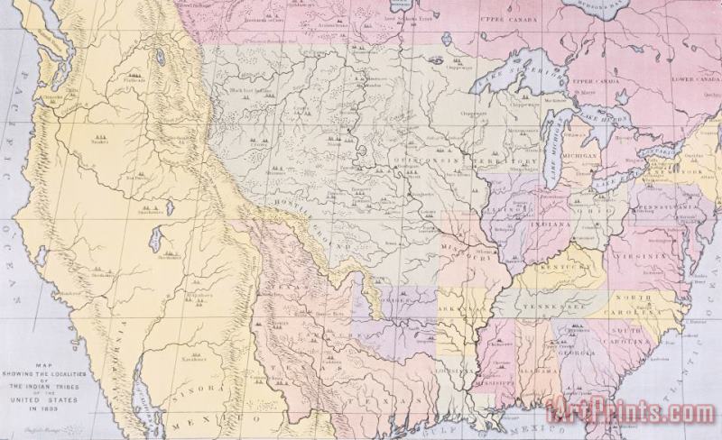 Thomas L McKenney and James Hall Map showing the localities of the Indian tribes of the US in 1833 Art Painting