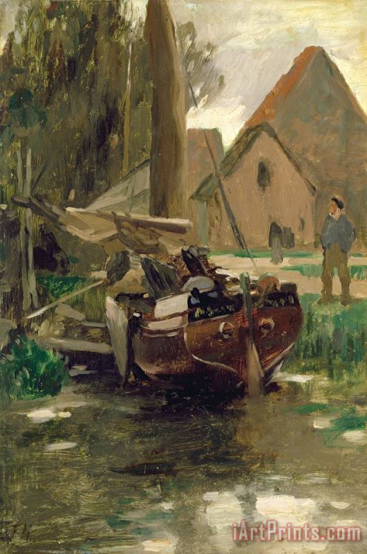 Thomas Ludwig Herbst Small Harbor with a Boat Art Painting