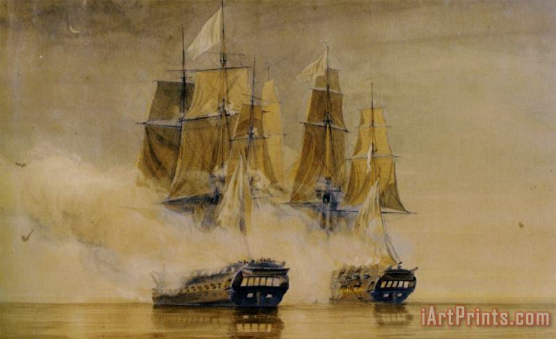 Action Between Hms Amethyst And The French Frigate Thetis painting - Thomas Whitcombe Action Between Hms Amethyst And The French Frigate Thetis Art Print