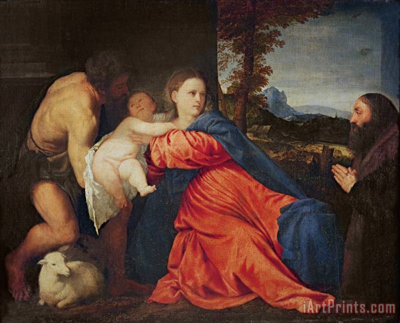 Titian Virgin and Infant with Saint John the Baptist and Donor Art Painting